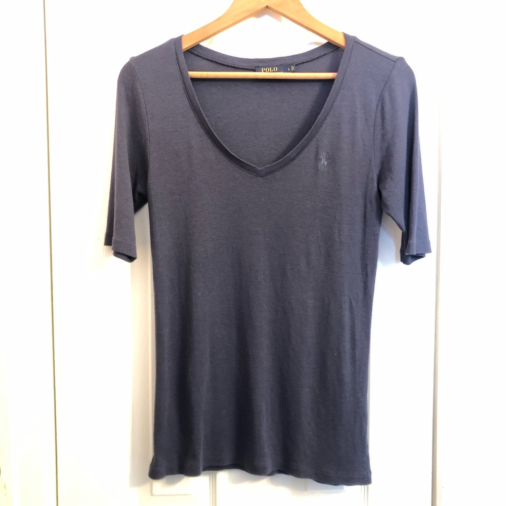 Polo Ralph Lauren - v-neck, navy blue, slim fit t-shirt, size L